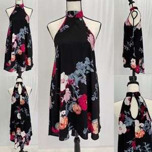 Charlotte Russe Asymmetrical Black Floral Dress Size XS